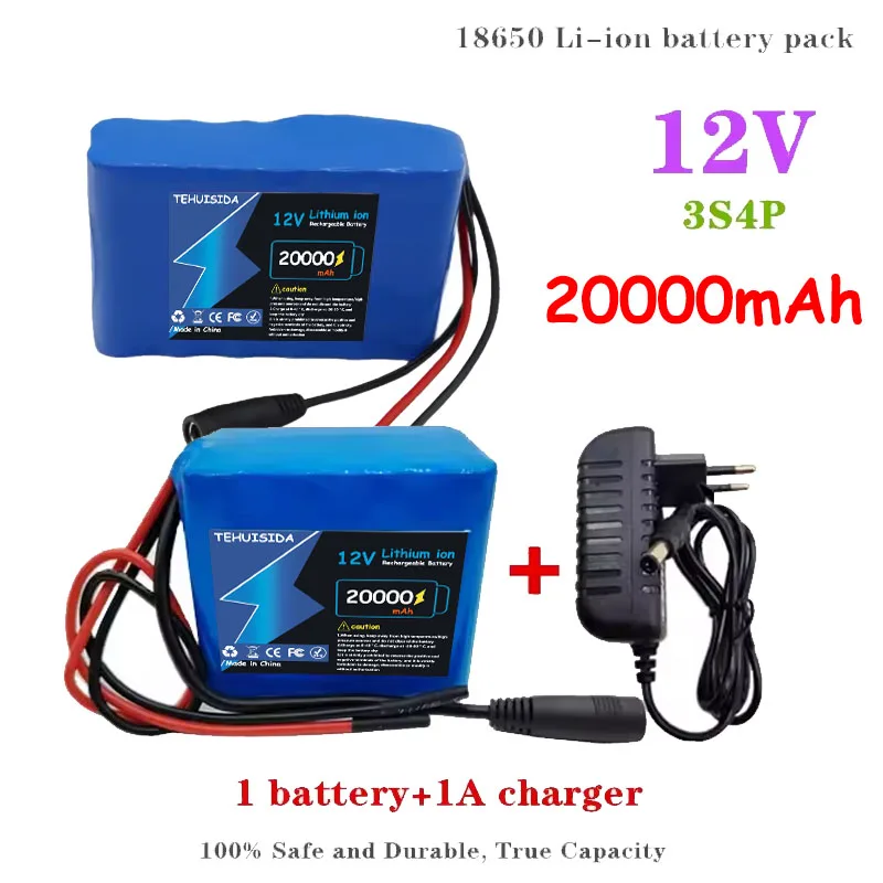 3s4p 12V 20Ah Battery Pack 18650 Lithium Ion 12V 20000mAh DC12.6V Super Large Capacity Rechargeable Battery with BMS + Charger
3s4p 12V 20Ah Battery Pack 18650 Lithium Ion 12V 20000mAh DC12.6V Super Large Capacity Rechargeable Battery with BMS + Charger
