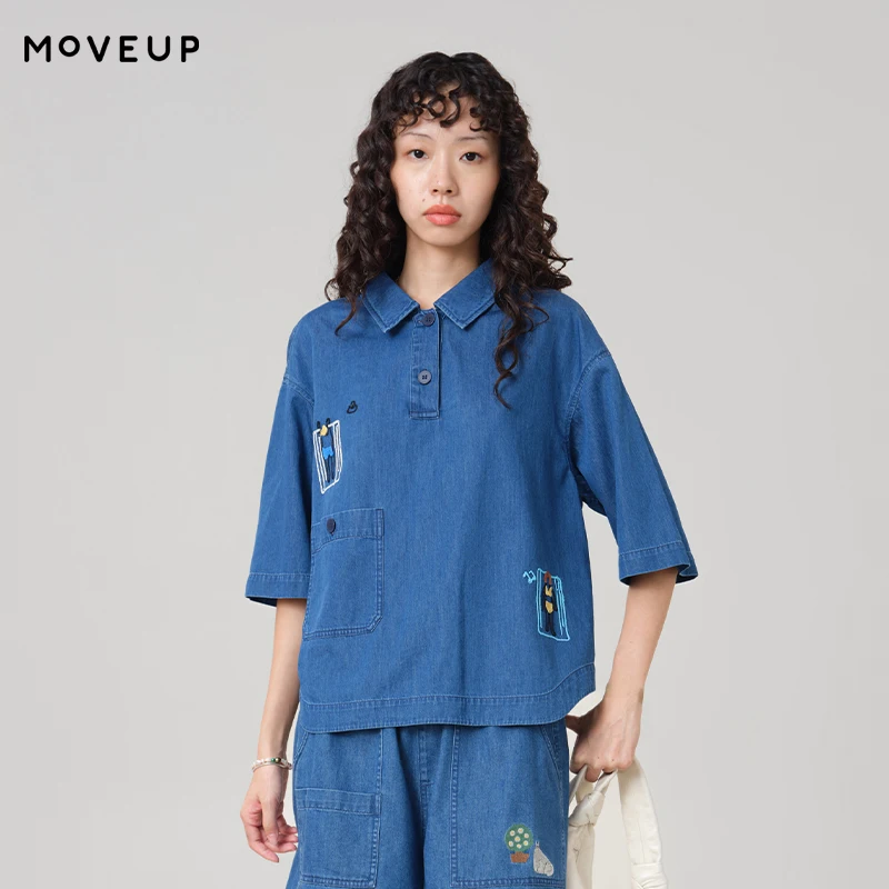 MOVEUP Office Short Sleeved Polo Shirt 2026 Summer New Character Embroidered Pocket Curved Hem Denim Top For Women 3ELX40402
MOVEUP Office Short Sleeved Polo Shirt 2026 Summer New Character Embroidered Pocket Curved Hem Denim Top For Women 3ELX40402