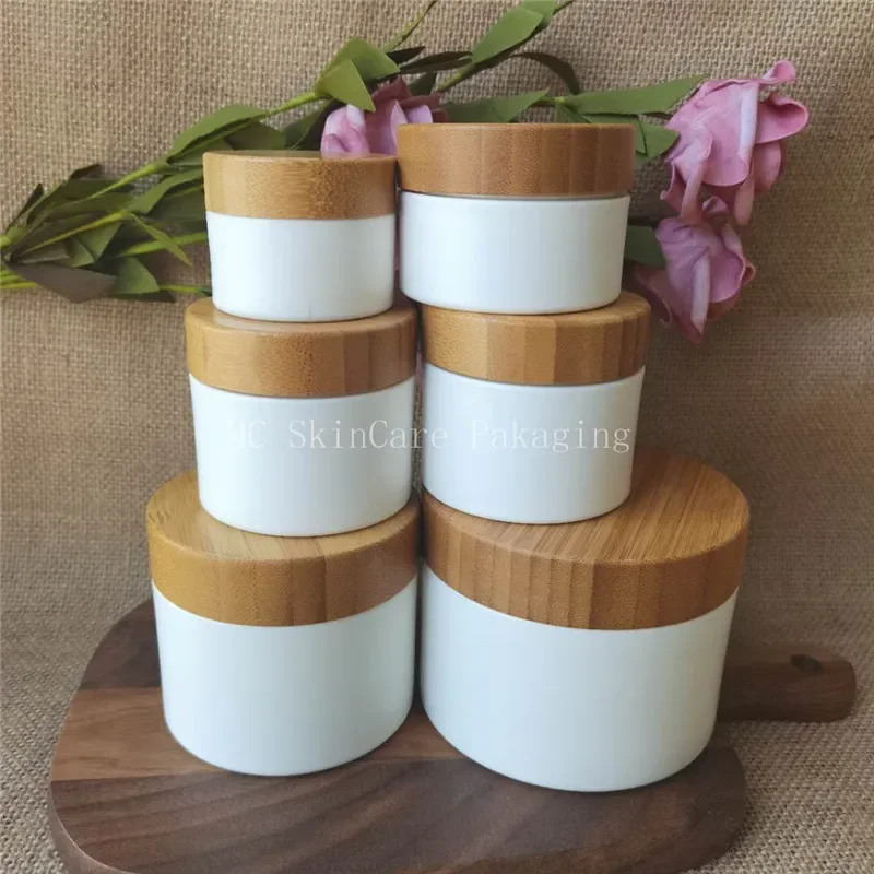 selling clean face cream jars white PP Plastic Bamboo Cap Cosmetic Tin Pot Lip Balm Body Hand Face Cream Jar Storage Container
selling clean face cream jars white PP Plastic Bamboo Cap Cosmetic Tin Pot Lip Balm Body Hand Face Cream Jar Storage Container