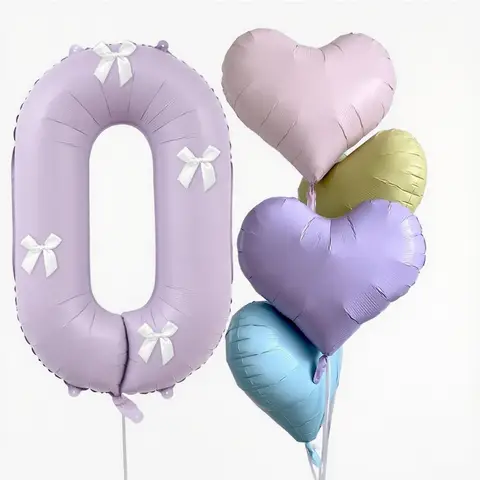 Macaron colored digital aluminum foil balloon set, love bow decoration suitable for birthday parties, anniversary celebrations