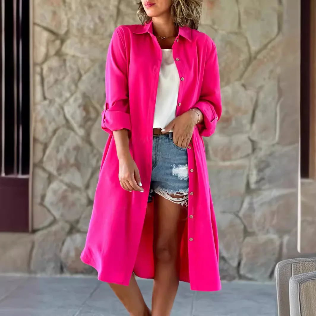 Spring Women's Shirt Dress Long Sleeves Solid Color Buttons Casual Loose Red Street Fashion Black Simple Midi Skirt
Spring Women's Shirt Dress Long Sleeves Solid Color Buttons Casual Loose Red Street Fashion Black Simple Midi Skirt