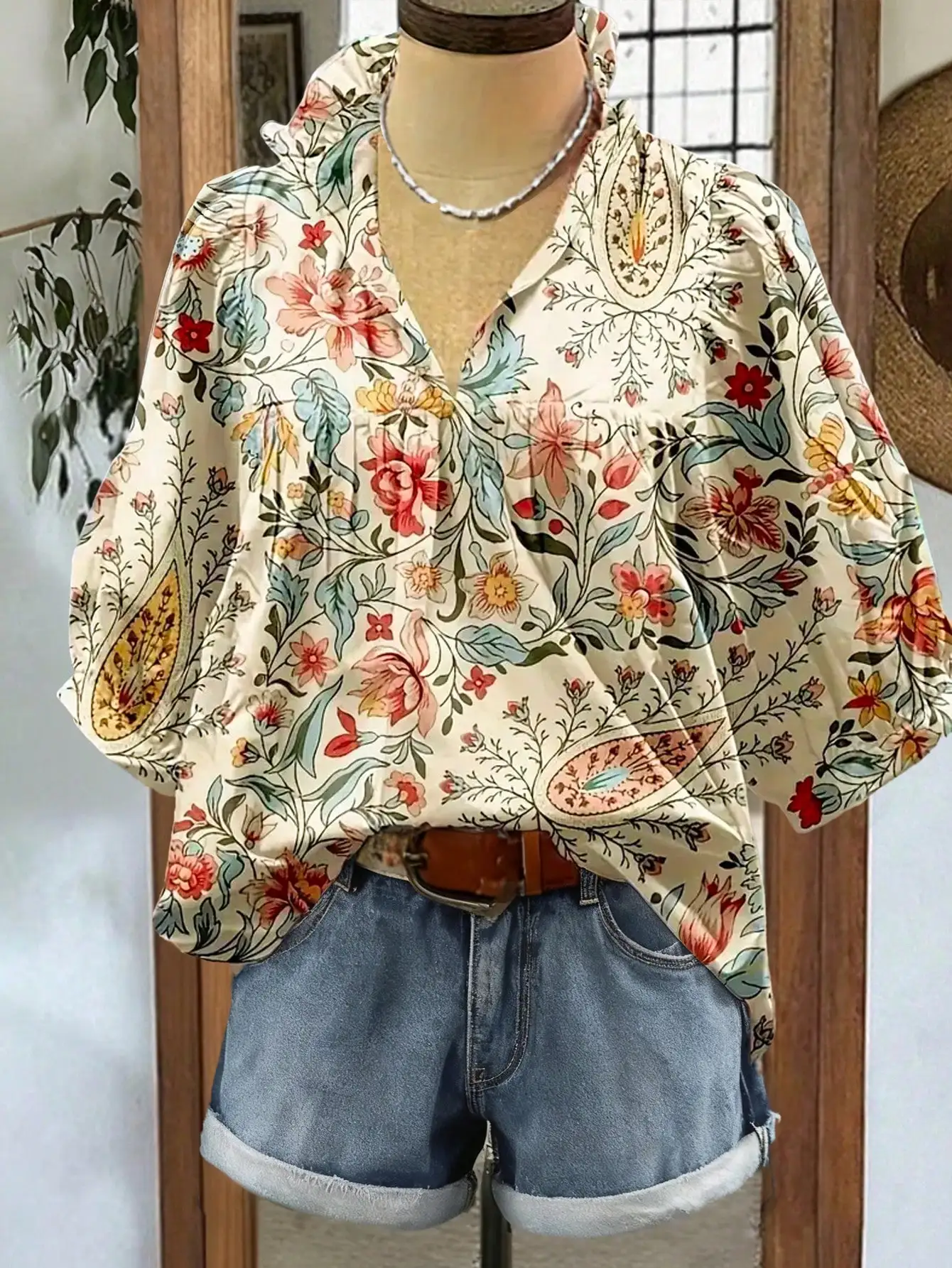 Women's Casual Floral Print Ruffled Collar Flare Sleeve Blouse Spring Summer
Women's Casual Floral Print Ruffled Collar Flare Sleeve Blouse Spring Summer