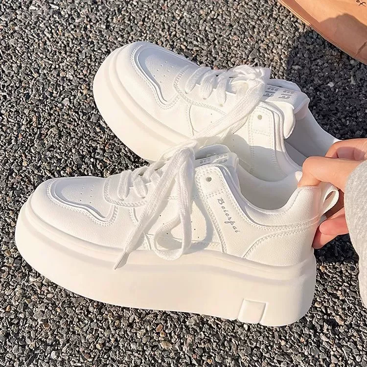 Women's Chunky Sole White Sneakers 2025 Spring Thick Heel Casual Shoes 3-5CM Platform Thickened Bottom Breathable Knit Material
Women's Chunky Sole White Sneakers 2025 Spring Thick Heel Casual Shoes 3-5CM Platform Thickened Bottom Breathable Knit Material