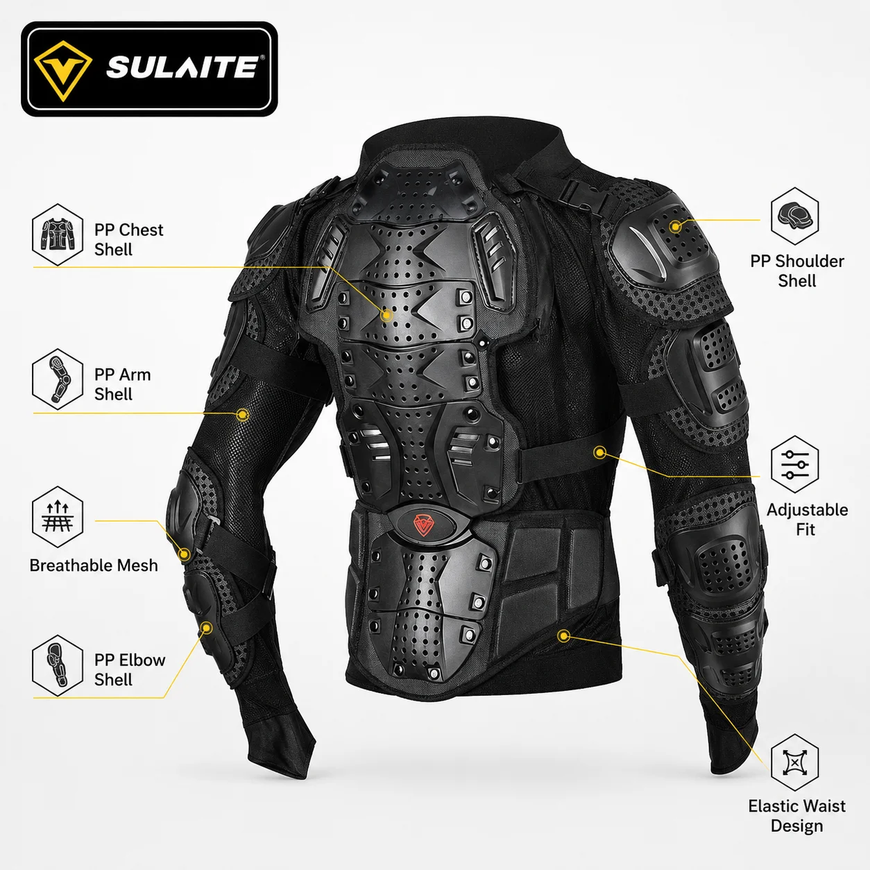 SULAITE Motorcycle Armor Jacket Men Breathable Mesh Riding Gear Removable Neck Guard Reflective Motocross Outdoor Touring Suit
SULAITE Motorcycle Armor Jacket Men Breathable Mesh Riding Gear Removable Neck Guard Reflective Motocross Outdoor Touring Suit