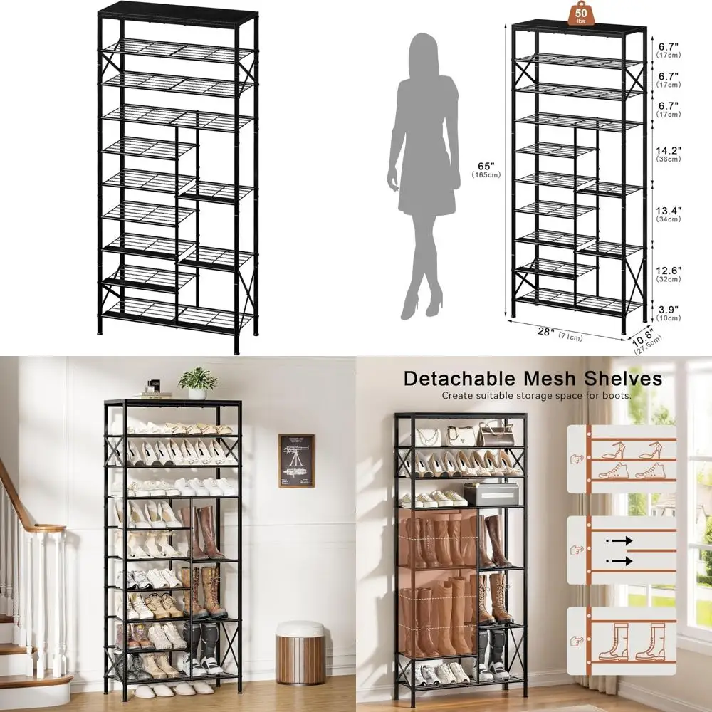 Large 10-Tier Shoe Organizer with Boot Storage for 27-30 Pairs, Durable Shoe Rack for Maximum Capacity
Large 10-Tier Shoe Organizer with Boot Storage for 27-30 Pairs, Durable Shoe Rack for Maximum Capacity