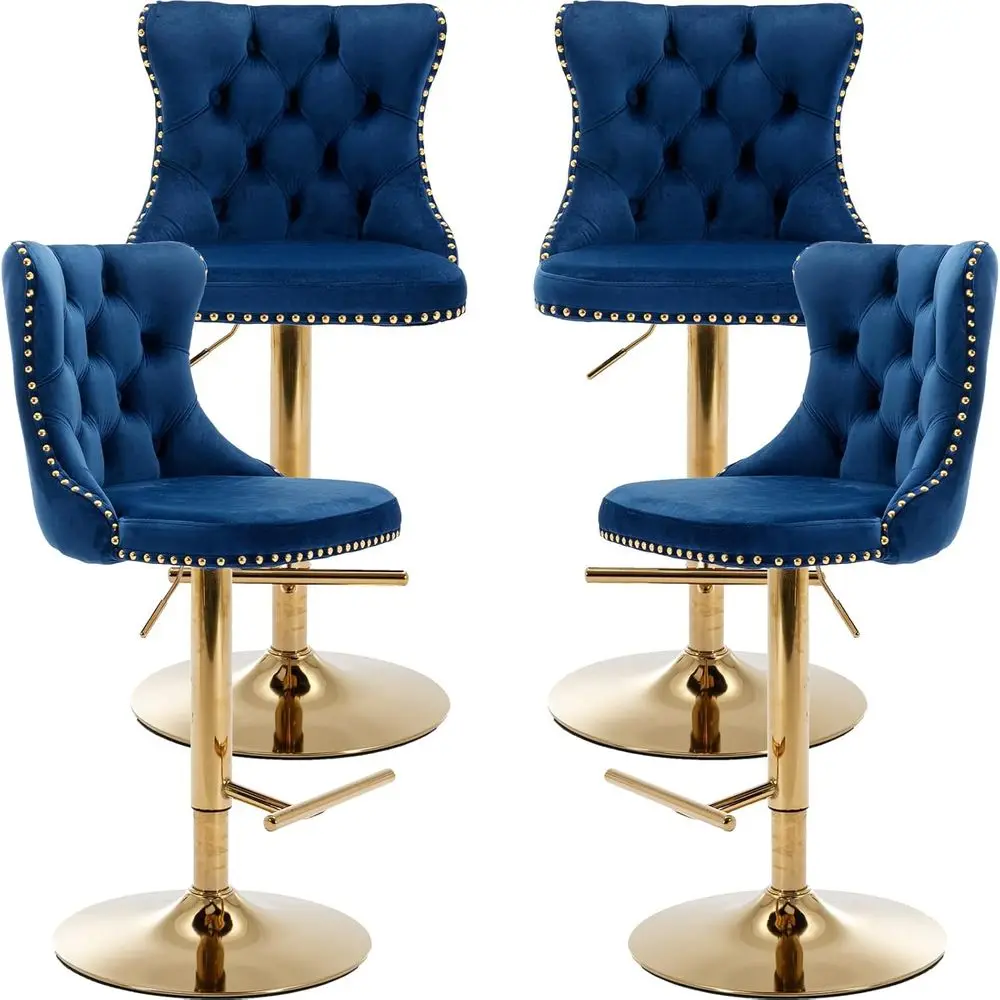 Navy Blue Velvet Adjustable Swivel Bar Stools Set of 4 with Gold Metal Bases
Navy Blue Velvet Adjustable Swivel Bar Stools Set of 4 with Gold Metal Bases