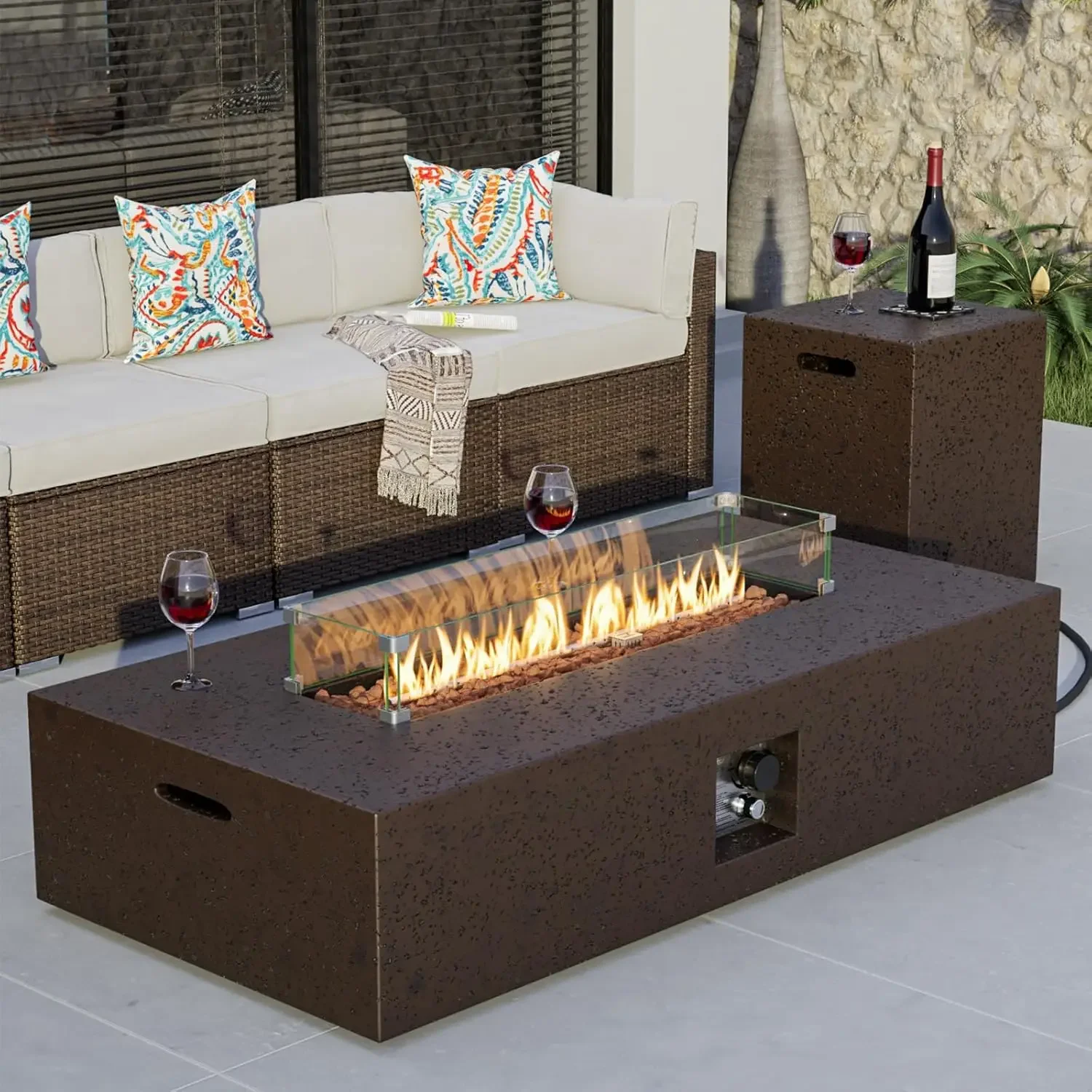 56 inch Outdoor Propane Fire Pit & Outdoor Fireplaces,50000 BTU Stainless Steel Burner, Fits 20lb Tank Outside,Brown
56 inch Outdoor Propane Fire Pit & Outdoor Fireplaces,50000 BTU Stainless Steel Burner, Fits 20lb Tank Outside,Brown