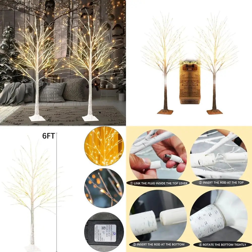 6-Foot Dual Birch Trees with 288 Warm White LEDs for Festive Season Indoor/Outdoor Decor
6-Foot Dual Birch Trees with 288 Warm White LEDs for Festive Season Indoor/Outdoor Decor