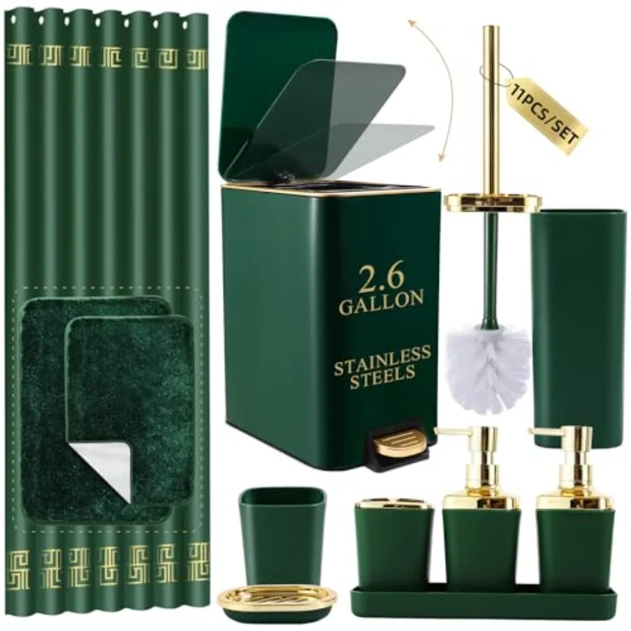 Bathroom Sets with Shower Curtain and Rugs Bathroom Accessories Set Hunter Green Bathroom Set, Soap Dispenser and Toilet Brush
Bathroom Sets with Shower Curtain and Rugs Bathroom Accessories Set Hunter Green Bathroom Set, Soap Dispenser and Toilet Brush