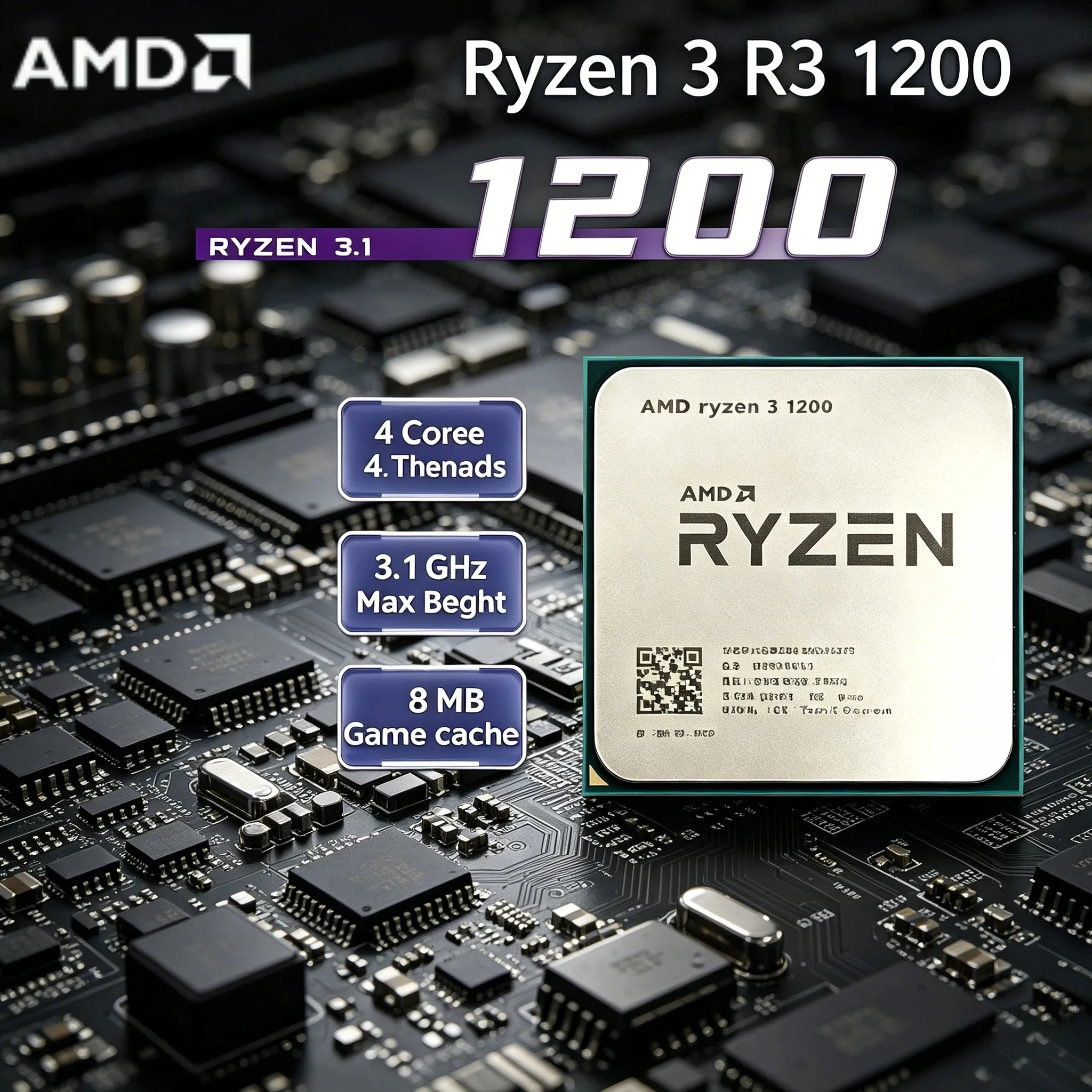 Ryzen 3 1200 AMD 4C 4T 3.4GHz Unlocked AM4 Desktop CPU Gaming Processor Without Package R3 1200 Zenith Plus Gift 8K HD Max