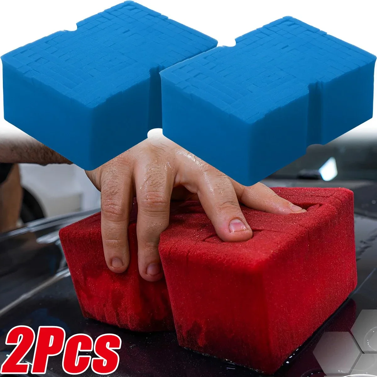 2Pcs Large Cross Cut Durable Soft Foam Grid Sponge Rinseless Absorbent Easy Grip Non Scratch Car Cleaning Tools Auto Accessories