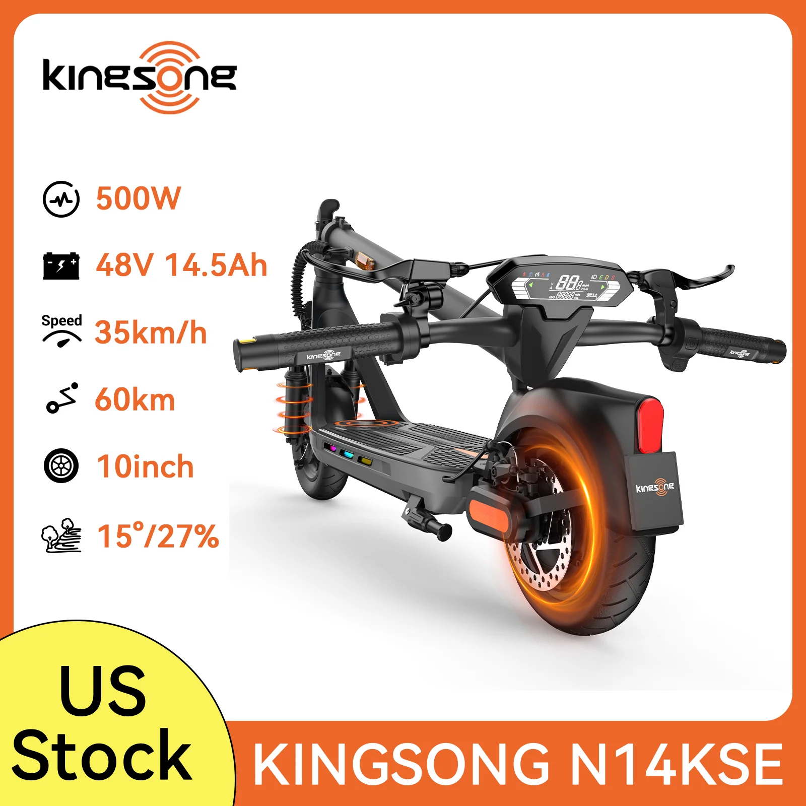 KINGSONG N14KSE Scooter Eléctrico: Motor Pico 900W, 25 Millas Autonomía, Neumáticos 10" Off-Road, Plegable con Doble Freno
KINGSONG N14KSE Scooter Eléctrico: Motor Pico 900W, 25 Millas Autonomía, Neumáticos 10" Off-Road, Plegable con Doble Freno