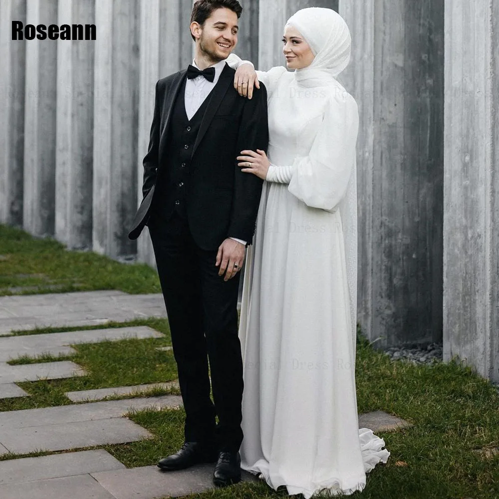 Muslim High Collar A-line Wedding Dresses Full Vertically Satin Draped Pleat Floor Length Bride Dress Brush Train robe de mariée
Muslim High Collar A-line Wedding Dresses Full Vertically Satin Draped Pleat Floor Length Bride Dress Brush Train robe de mariée