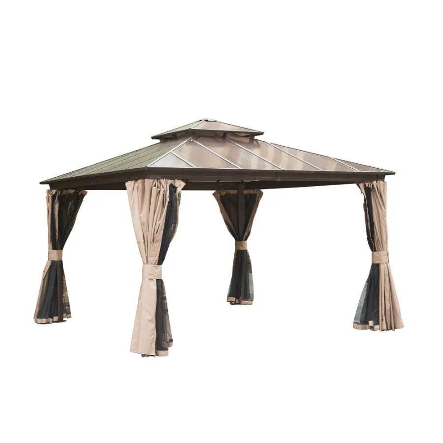 12'x12' Hardtop Gazebo Permanent Outdoor Gazebo with Polycarbonate Double Roof Aluminum Gazebo Pavilion with Curtain and Net fo
12'x12' Hardtop Gazebo Permanent Outdoor Gazebo with Polycarbonate Double Roof Aluminum Gazebo Pavilion with Curtain and Net fo