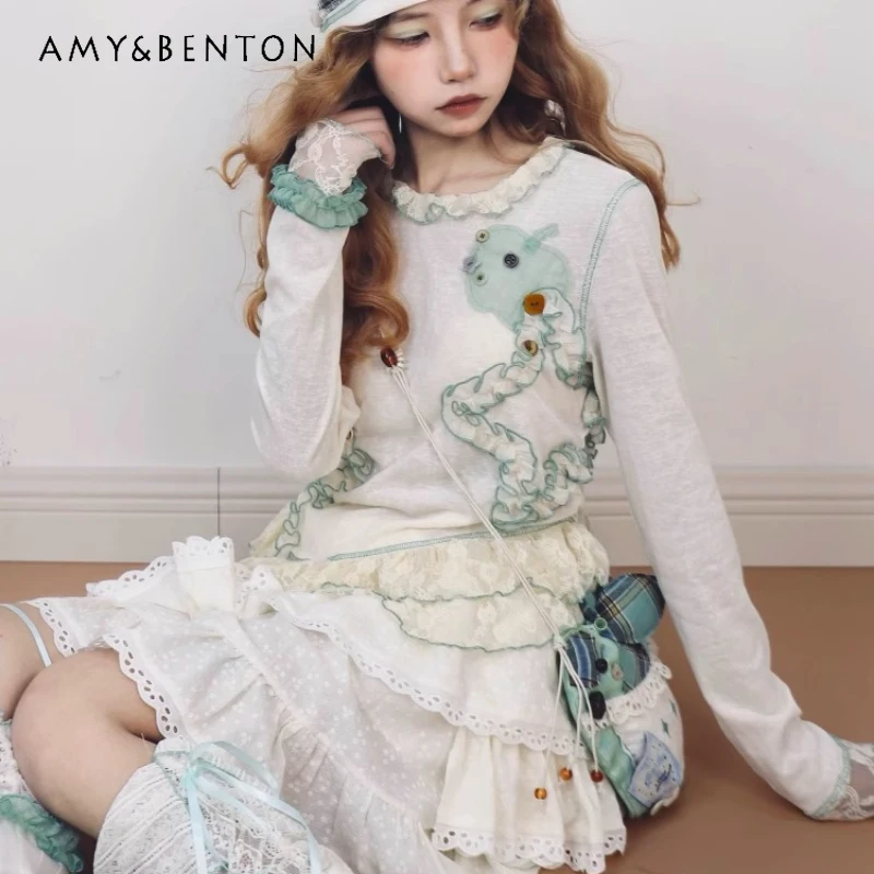 Spring Summer New Women's Top Splicing Asymmetrical Lace Long-sleeve Knitwear Contrasting Colors Slim Versatile T-shirt Female
Spring Summer New Women's Top Splicing Asymmetrical Lace Long-sleeve Knitwear Contrasting Colors Slim Versatile T-shirt Female