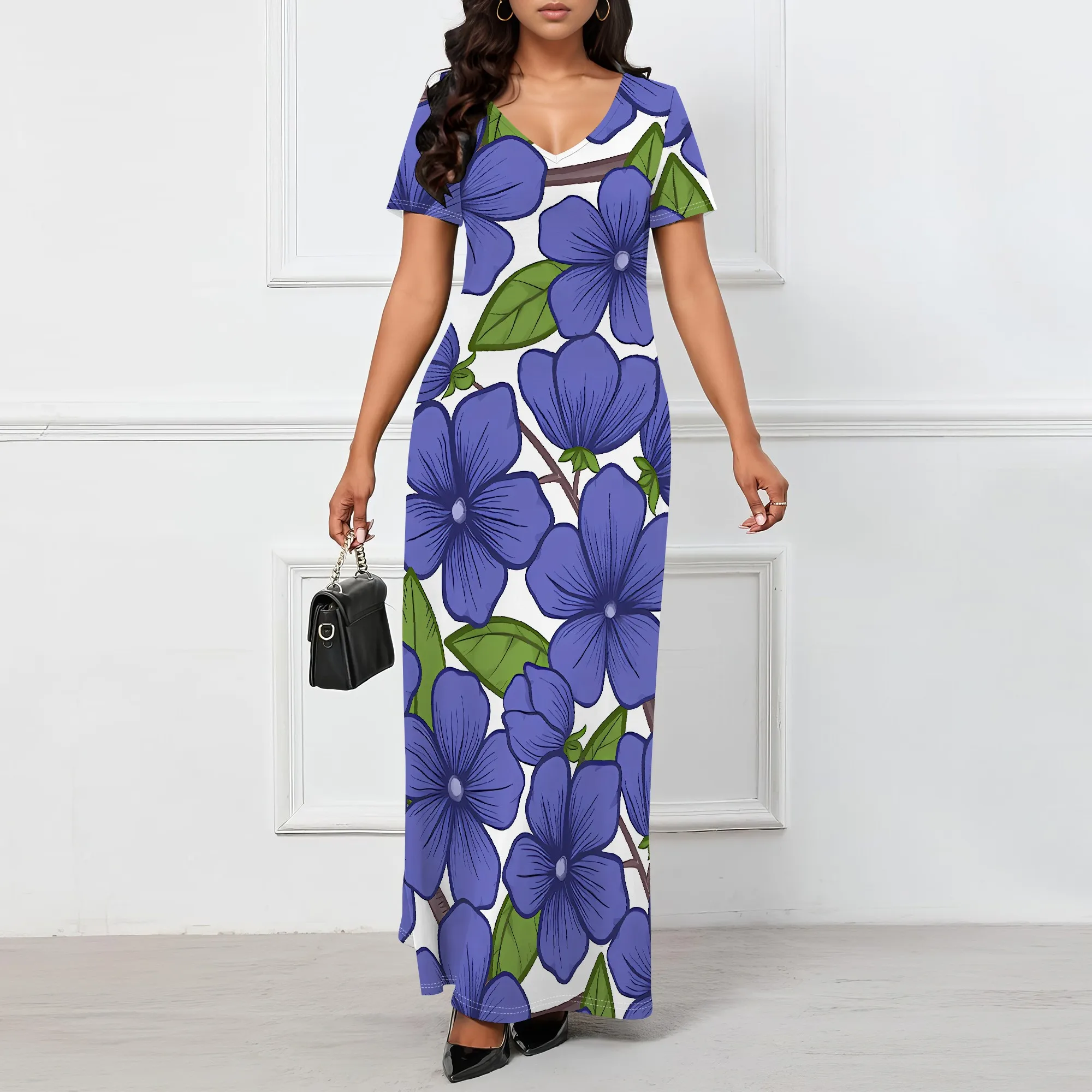 V-Neck Short Sleeve Maxi Dress for Women Big Flower Print Casual Vacation Style
V-Neck Short Sleeve Maxi Dress for Women Big Flower Print Casual Vacation Style