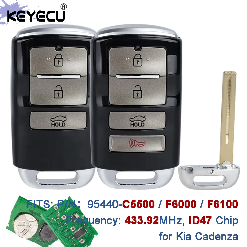 KEYECU 433.92MHz ID47 95440-C5500 95440-F6000 95440-F6100 Keyless-Go Smart Remote Key Fob for Kia Cadenza 2016 2017 2018 2019
KEYECU 433.92MHz ID47 95440-C5500 95440-F6000 95440-F6100 Keyless-Go Smart Remote Key Fob for Kia Cadenza 2016 2017 2018 2019