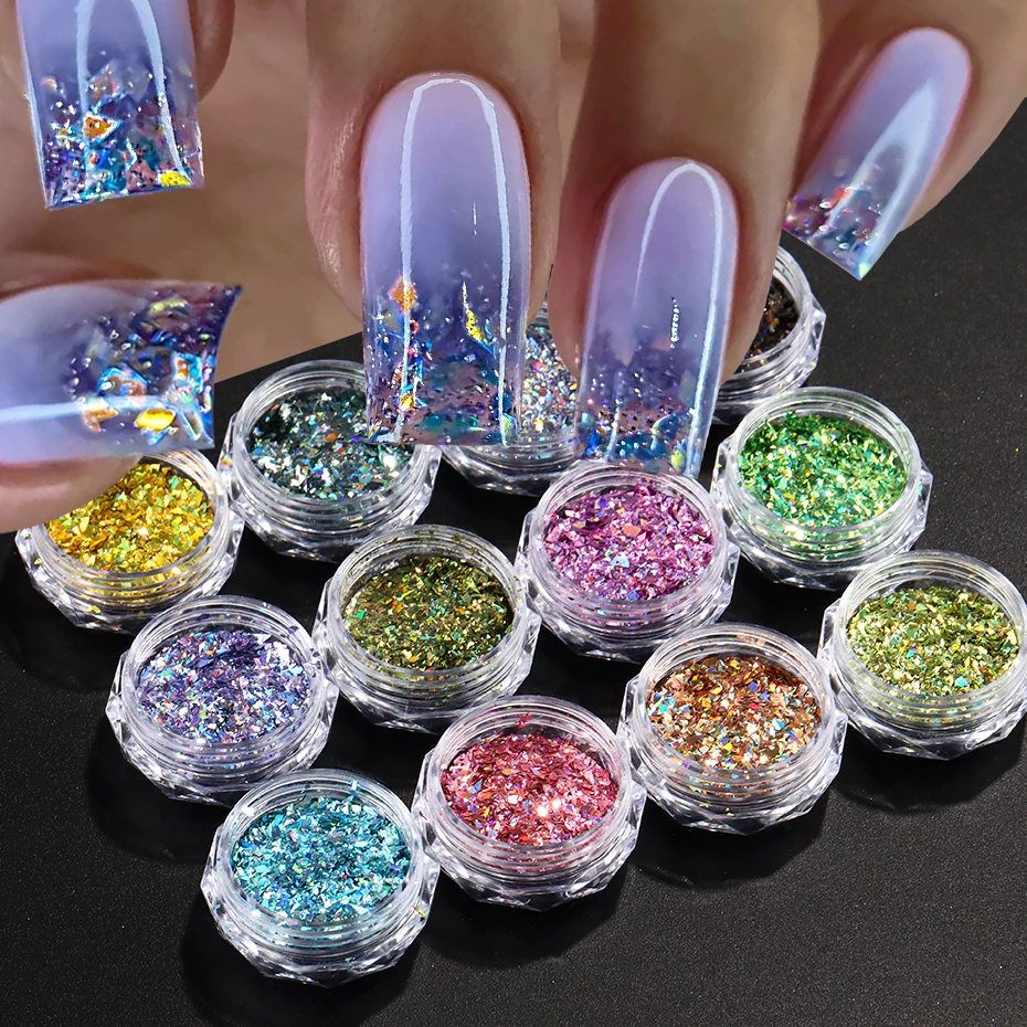 12 шт. нерегулярные голографические блестки для дизайна ногтей, блестящие хлопья для ногтей, фольга, блестящая пудра, русалка, макияж, маникюрные украшения 
12 шт. нерегулярные голографические блестки для дизайна ногтей, блестящие хлопья для ногтей, фольга, блестящая пудра, русалка, макияж, маникюрные украшения