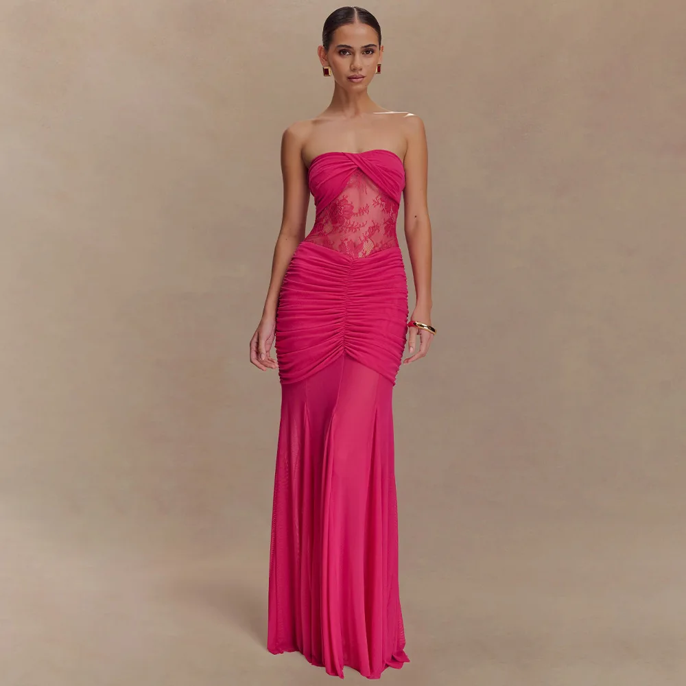 Sexy Dress Solid Color Temperament Fashionable Evening Gown Spliced Strapless Mid-waist Lace See-through Irregular Long Dress
Sexy Dress Solid Color Temperament Fashionable Evening Gown Spliced Strapless Mid-waist Lace See-through Irregular Long Dress