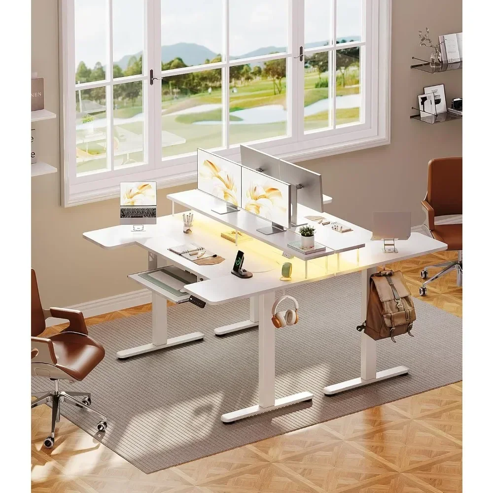 "55-Inch Adjustable Height U-Shaped Desk with Integrated Keyboard Tray, Power Outlets, and LED Lighting for Sit-Stand Use"
"55-Inch Adjustable Height U-Shaped Desk with Integrated Keyboard Tray, Power Outlets, and LED Lighting for Sit-Stand Use"