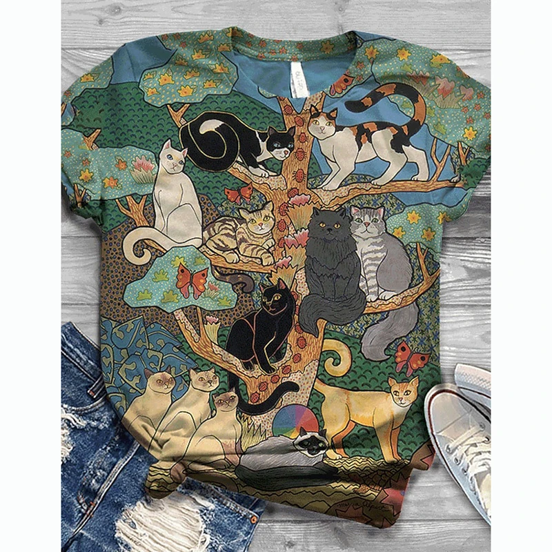 Women's 3D Kitty printed round neck T-shirt, oversized short sleeved T-shirt, Y2K style, 2024 new kitten printed casual top
Women's 3D Kitty printed round neck T-shirt, oversized short sleeved T-shirt, Y2K style, 2024 new kitten printed casual top