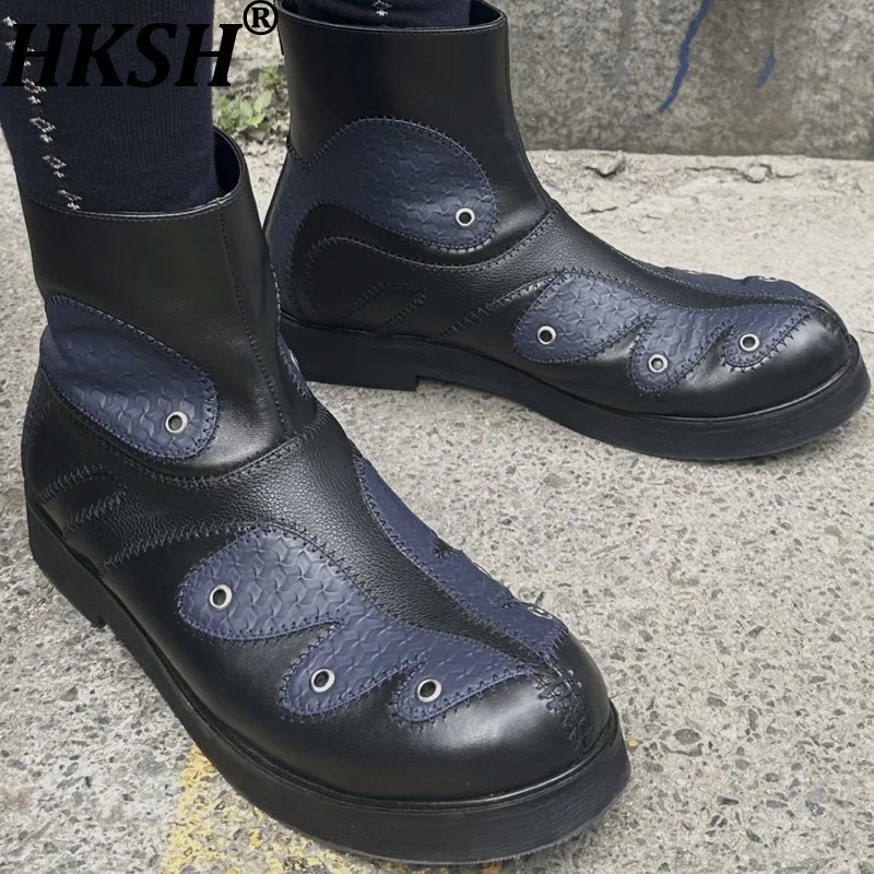 HKSH Men Punk Jade Belt Short Boots Niche Chic High Sense Cowhide Streamlined Texture Patchwork Fashion Round Toe Shoes HK16422
HKSH Men Punk Jade Belt Short Boots Niche Chic High Sense Cowhide Streamlined Texture Patchwork Fashion Round Toe Shoes HK16422
