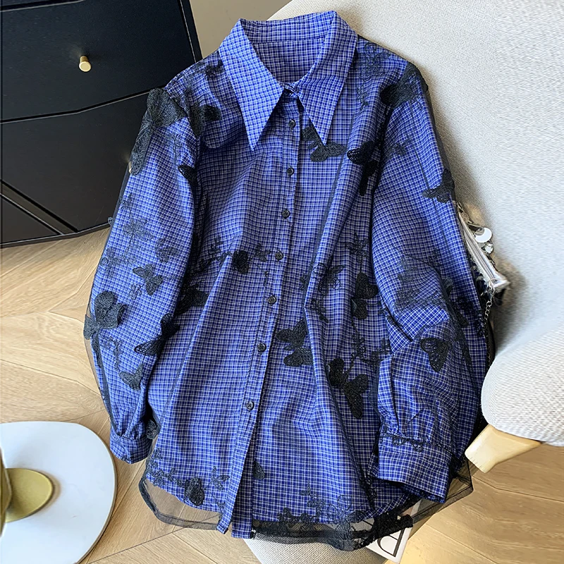 Women's Blue Lace Butterfly Plaid Shirts Blouses Y2k Aesthetic Vintage Korean 2000s Oversize Long Sleeve Shirt Fashion Clothes
Women's Blue Lace Butterfly Plaid Shirts Blouses Y2k Aesthetic Vintage Korean 2000s Oversize Long Sleeve Shirt Fashion Clothes