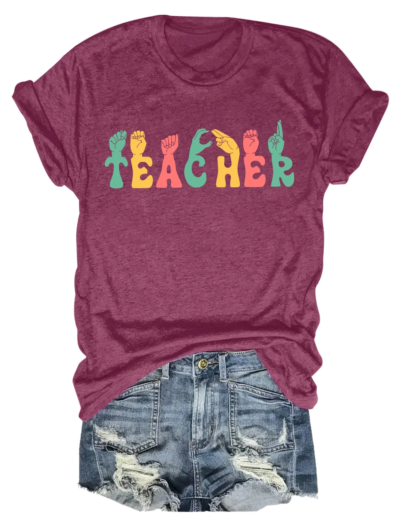 Plus size women's short sleeve T-shirt Colorful Hands Spell Teacher comfortable soft fabric summer outfit women's clothing
Plus size women's short sleeve T-shirt Colorful Hands Spell Teacher comfortable soft fabric summer outfit women's clothing