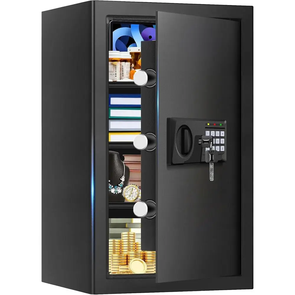 Large Home Safe Box Waterproof, Security Safe with Digital Keypad, Spare Keys, Alarm, 3 Shelves for Documents, Money, Medicine,
Large Home Safe Box Waterproof, Security Safe with Digital Keypad, Spare Keys, Alarm, 3 Shelves for Documents, Money, Medicine,