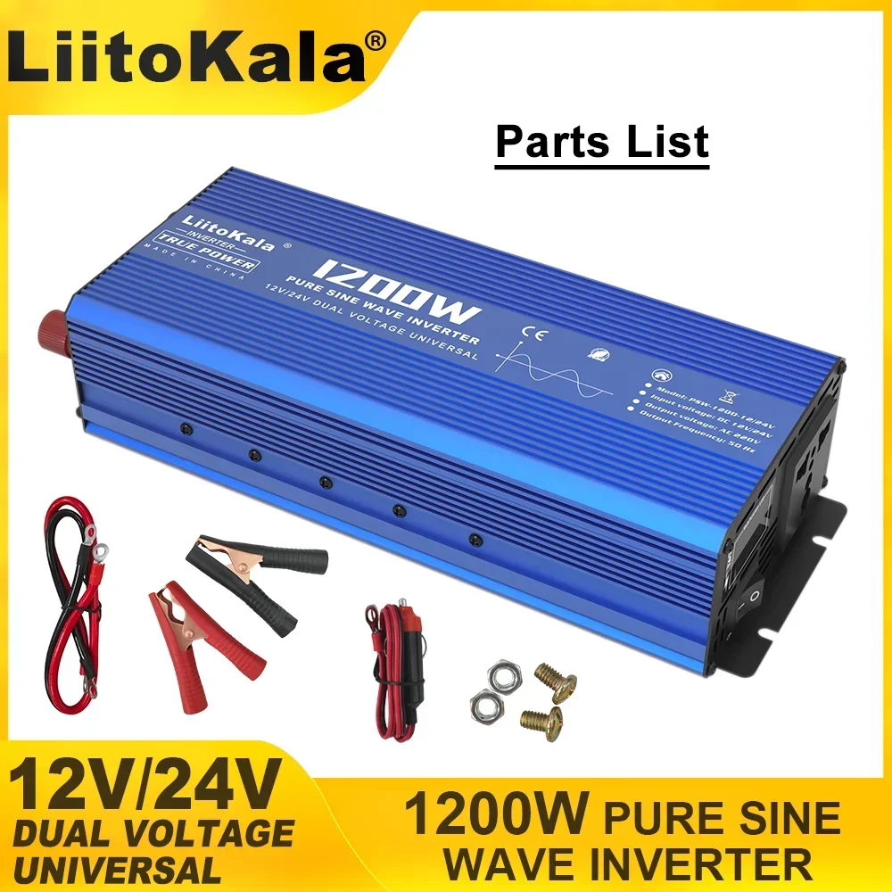 LiitoKala Intelligent 1200W/2400W Sine Wave Inverter 12V/24V Input 220V 50Hz Output Multiple Protection Metal Shell USB output
LiitoKala Intelligent 1200W/2400W Sine Wave Inverter 12V/24V Input 220V 50Hz Output Multiple Protection Metal Shell USB output