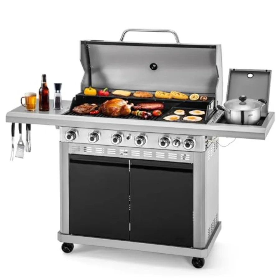 6 Burner BBQ Propane Gas Grill with Side Burner Porcelain-Enameled Cast Iron Grates Grill Griddle Combo for Outdoor Barbecue in
6 Burner BBQ Propane Gas Grill with Side Burner Porcelain-Enameled Cast Iron Grates Grill Griddle Combo for Outdoor Barbecue in