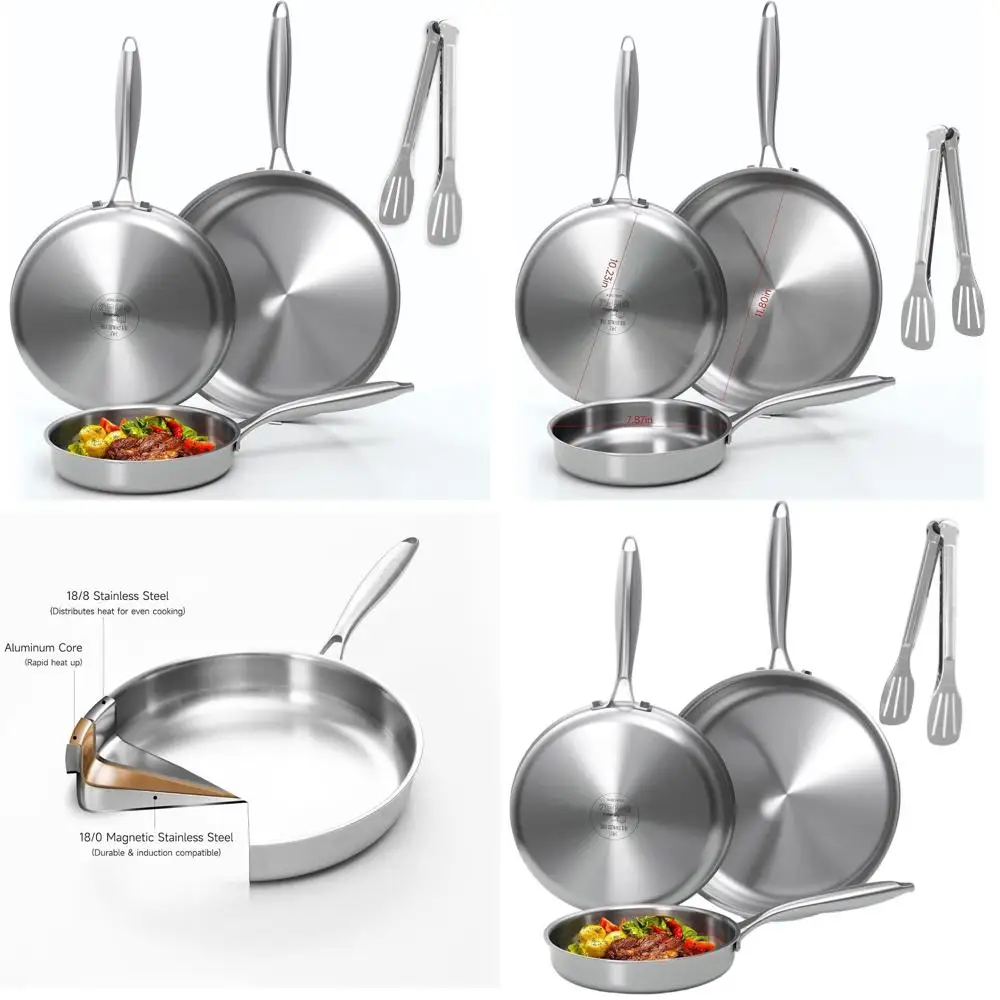 Набор трехслойных сковородок из нержавеющей стали 8, 10, 12, с сковородой от шеф-повара, индукционной и моющейся в посудомоечной машине, универсальная варочная панель Compatibi
Набор трехслойных сковородок из нержавеющей стали 8, 10, 12, с сковородой от шеф-повара, индукционной и моющейся в посудомоечной машине, универсальная варочная панель Compatibi