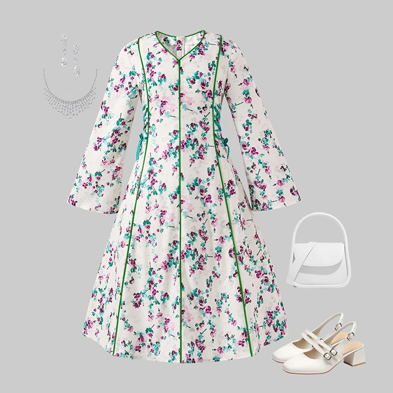 Платье с цветочным принтом для девочек 8-12 лет, с V-образным вырезом, зеленым кантом спереди и однотонной спинкой, повседневный детский наряд
Платье с цветочным принтом для девочек 8-12 лет, с V-образным вырезом, зеленым кантом спереди и однотонной спинкой, повседневный детский наряд