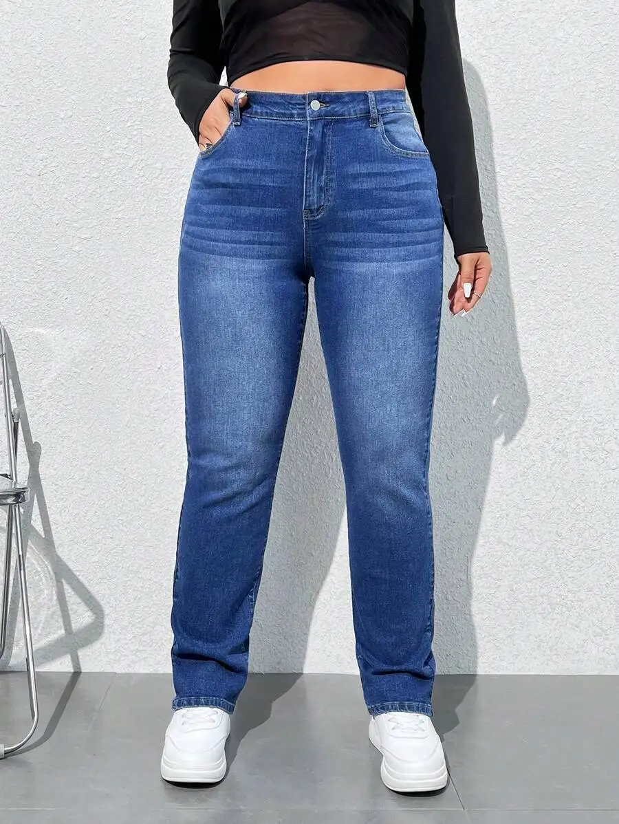 Plus Size Womens Denim Jeans With Pockets Straight Fit Blue
Plus Size Womens Denim Jeans With Pockets Straight Fit Blue