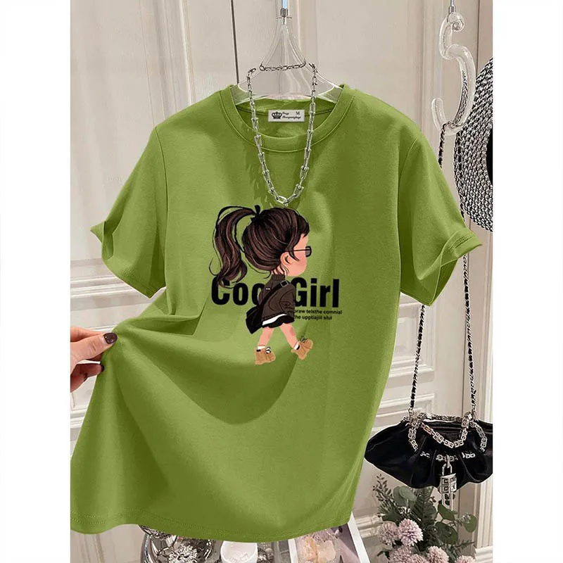 Summer Fashion Cool Girl Print T-shirts Women Clothing Casual Loose Pure Cotton Short Sleeve Top Tee All-match Elegant Pullovers
Summer Fashion Cool Girl Print T-shirts Women Clothing Casual Loose Pure Cotton Short Sleeve Top Tee All-match Elegant Pullovers