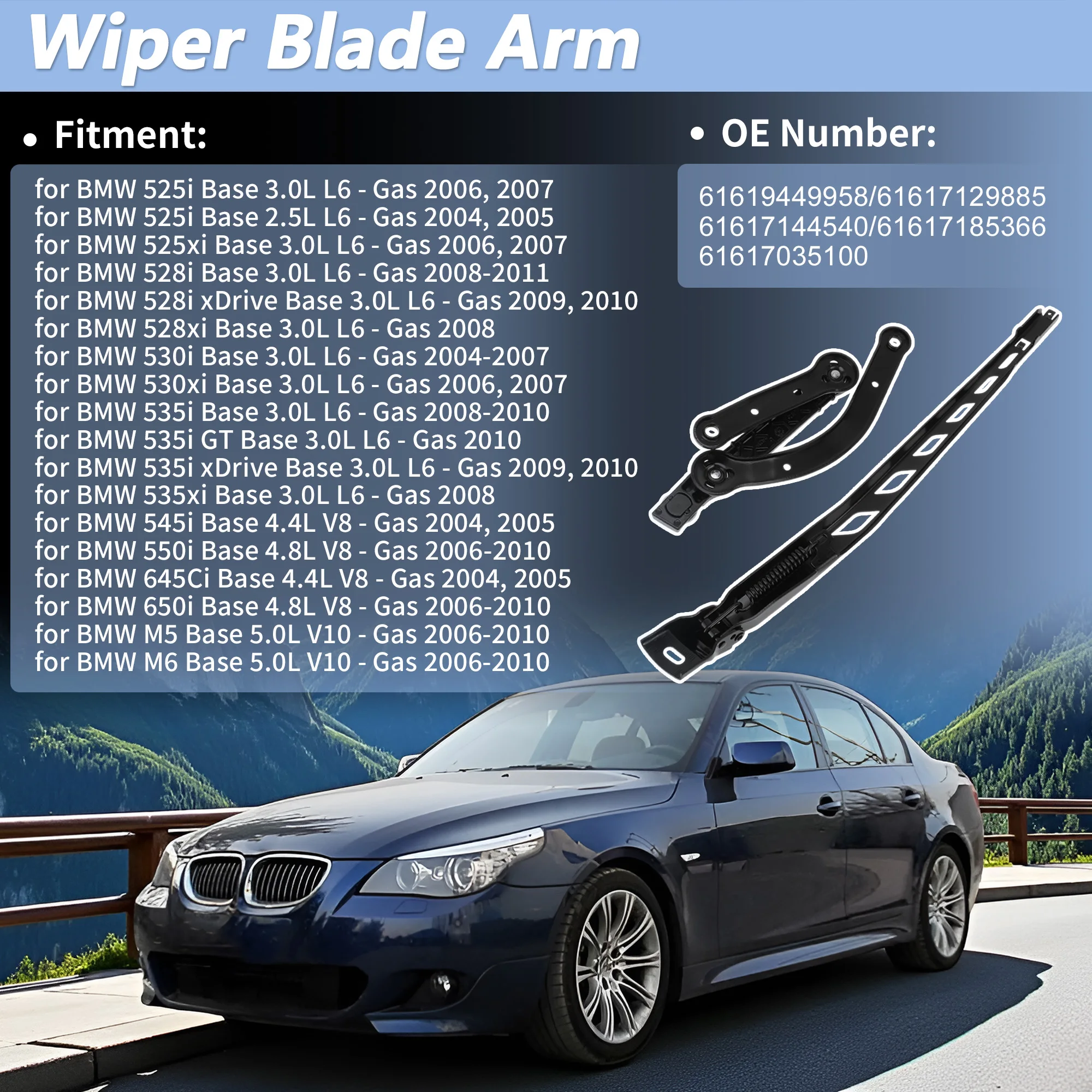 UXCELL No.61617129885 Front Right Windshield Wiper Arm for BMW 5 6 Series 2004-2010
UXCELL No.61617129885 Front Right Windshield Wiper Arm for BMW 5 6 Series 2004-2010
