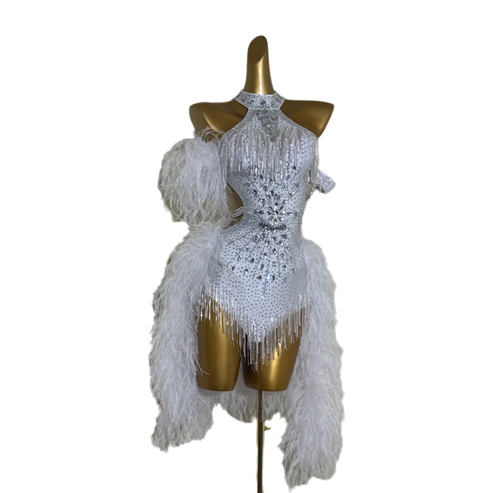 Latin Dancer Adult Children High-End Customized Silver White Dress With Plush Decoration, AB Diamond Performance Dress
Latin Dancer Adult Children High-End Customized Silver White Dress With Plush Decoration, AB Diamond Performance Dress