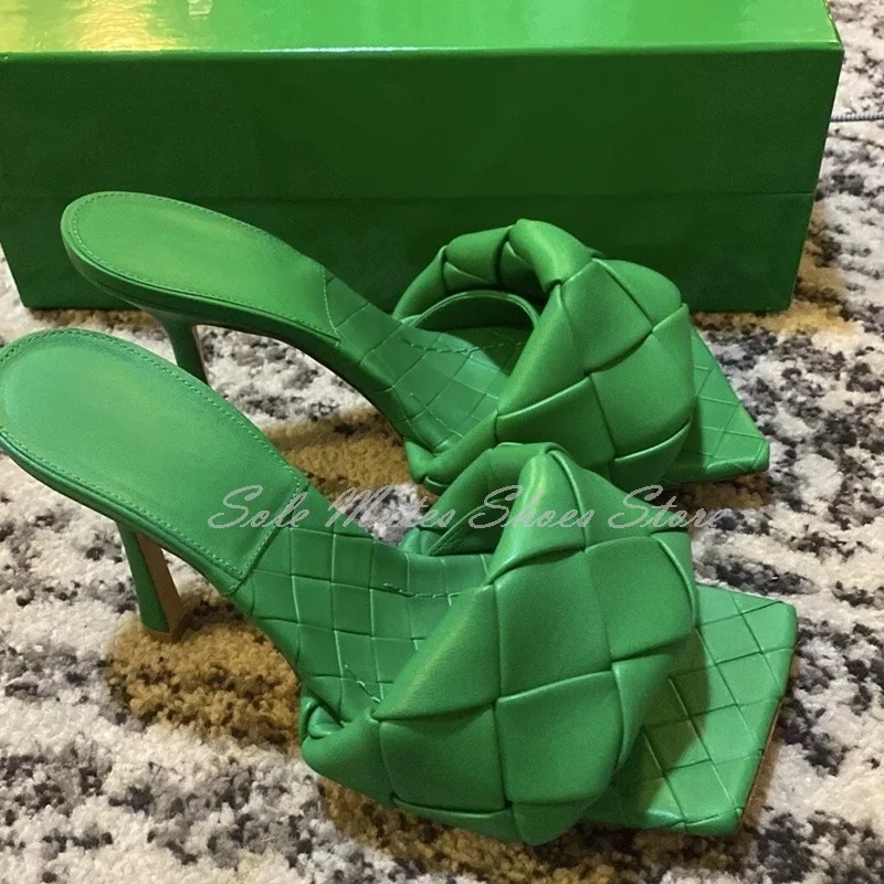 Elegant Knot Front Square Toe Sandals Dark Green Braided Check High Heel Slide Microfiber Leather Handmade Women's Slippers
Elegant Knot Front Square Toe Sandals Dark Green Braided Check High Heel Slide Microfiber Leather Handmade Women's Slippers