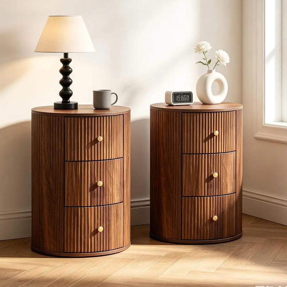 Round End Table with Storage Drawers for Living Room, Bedroom, or Couch Area (Walnut, Set of 2)
Round End Table with Storage Drawers for Living Room, Bedroom, or Couch Area (Walnut, Set of 2)