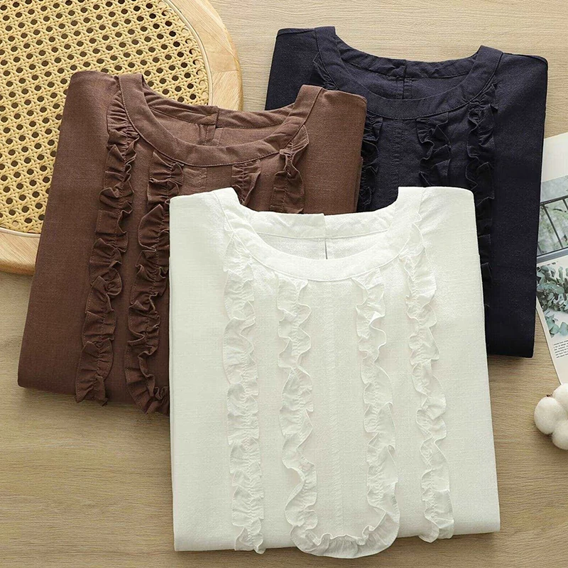 Spring Autumn Cotton Linen Flare Sleeve Shirt Women Clothing O Neck Ruffles French Age Reduction Thin Shirts & Blouses U060
Spring Autumn Cotton Linen Flare Sleeve Shirt Women Clothing O Neck Ruffles French Age Reduction Thin Shirts & Blouses U060