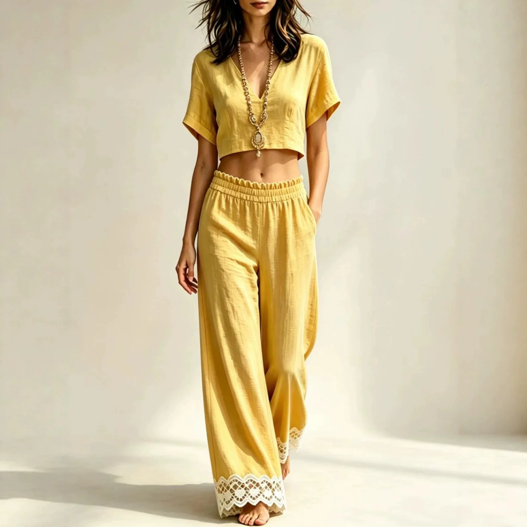 Summer 2026 Women Holiday Long Pant Set Casual Crop Tops Lace Split Trousers 2 Two Piece Matching Set For Women Outfits Clothes
Summer 2026 Women Holiday Long Pant Set Casual Crop Tops Lace Split Trousers 2 Two Piece Matching Set For Women Outfits Clothes
