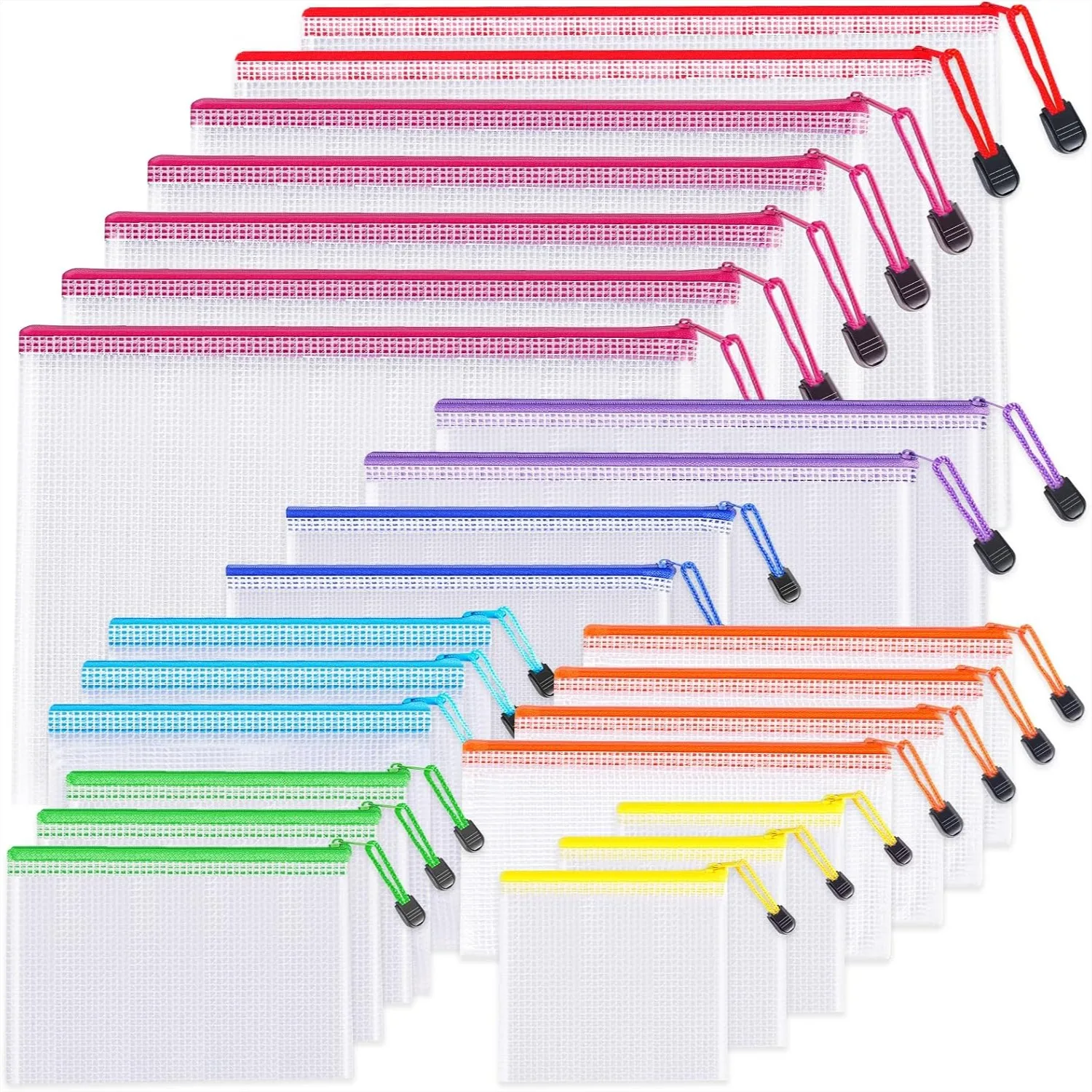 24pcs Mesh Zipper Pouch Bags - 8 Sizes Clear Plastic Organizer for Travel, Office, and Home Storage
24pcs Mesh Zipper Pouch Bags - 8 Sizes Clear Plastic Organizer for Travel, Office, and Home Storage