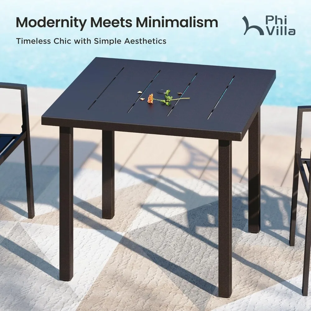 34" Outdoor Patio Table for 4, Slatted Wrought Iron Dining Table with Umbrella Hole, Minimalist Outside Metal, Customized
34" Outdoor Patio Table for 4, Slatted Wrought Iron Dining Table with Umbrella Hole, Minimalist Outside Metal, Customized