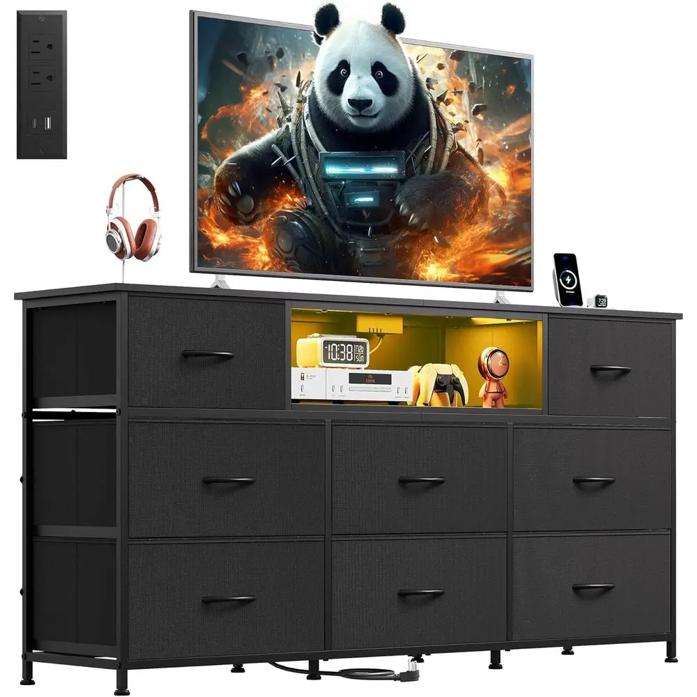 Black Drer TV Stand or 50, 55, 65 inch TV, Entertainment Center with LED Lights & Charging Station, Chest o Ders with 8 abric De
Black Drer TV Stand or 50, 55, 65 inch TV, Entertainment Center with LED Lights & Charging Station, Chest o Ders with 8 abric De