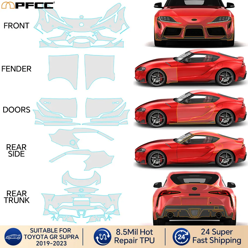 Для Toyota GR Supra 2019-2023 защитная пленка для автомобильной краски PPF предварительно вырезанная прозрачная наклейка для кузова комплект против царапин 8,5 мил ТПУ
Для Toyota GR Supra 2019-2023 защитная пленка для автомобильной краски PPF предварительно вырезанная прозрачная наклейка для кузова комплект против царапин 8,5 мил ТПУ