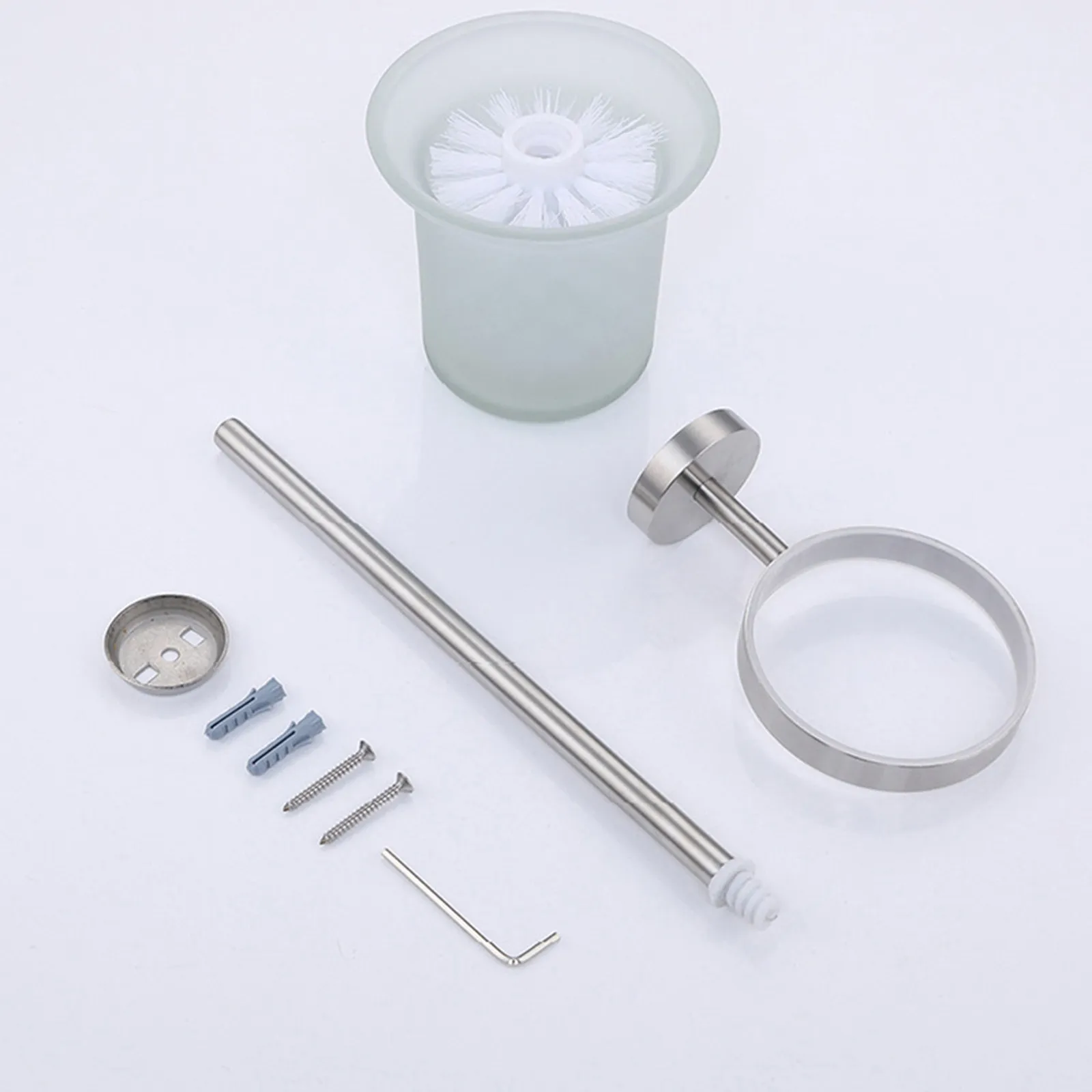 Wall Mounted Toilet Brush and Holder Set Stainless Steel Brush with Long Dense Soft Bristles Glass Holder for Bathroom Hotel
Wall Mounted Toilet Brush and Holder Set Stainless Steel Brush with Long Dense Soft Bristles Glass Holder for Bathroom Hotel
