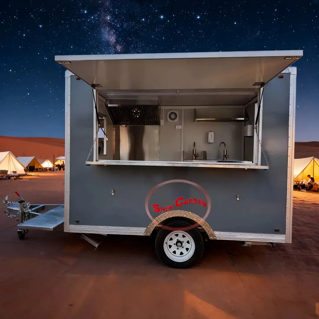 Fiberglass Food Truck Trailer, Mobile Catering Kiosk with Stainless Steel Counter, Sink Vent for Fast Food Coffee Burger Vending
Fiberglass Food Truck Trailer, Mobile Catering Kiosk with Stainless Steel Counter, Sink Vent for Fast Food Coffee Burger Vending
