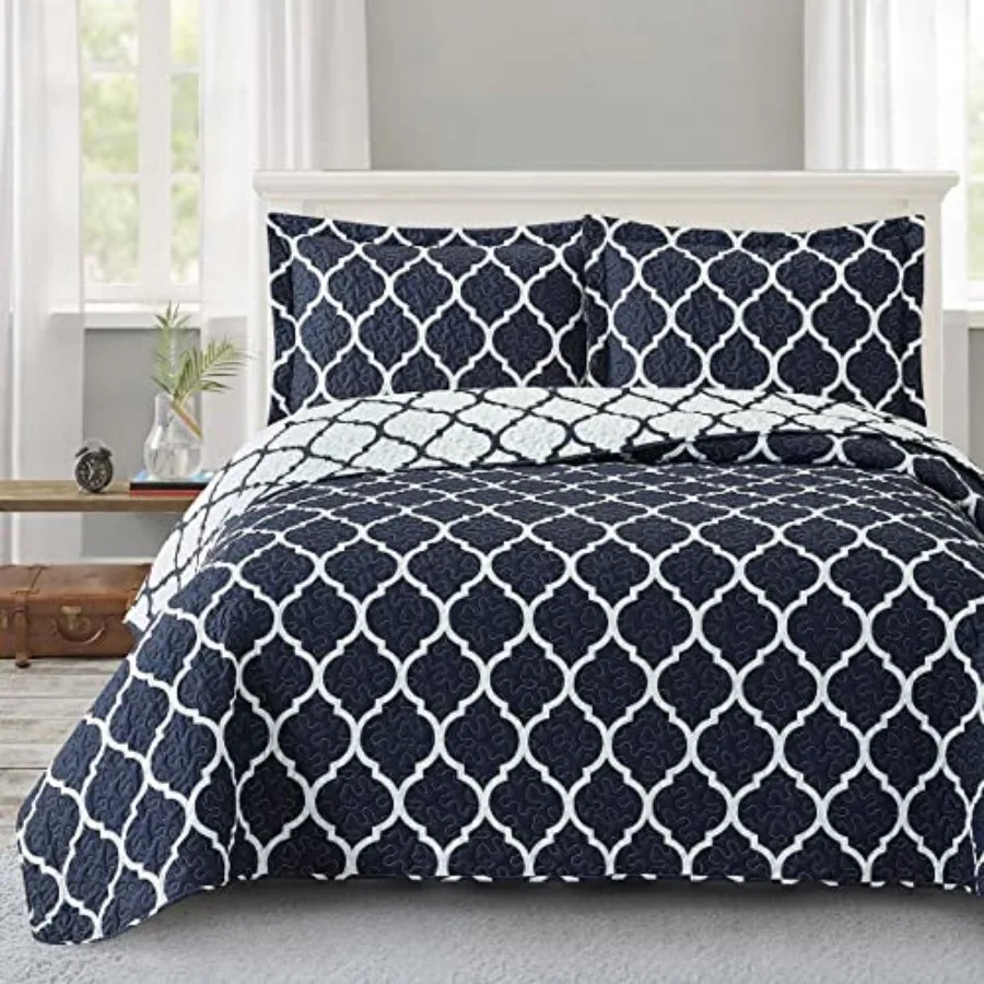 Navy and White Meridian Coverlet 3pc Set Oversized Luxury Microfiber Printed Quilt by Royal Hotel
Navy and White Meridian Coverlet 3pc Set Oversized Luxury Microfiber Printed Quilt by Royal Hotel