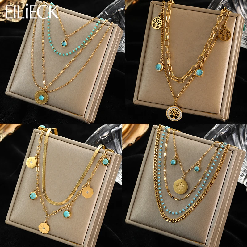 EILIECK 316L Stainless Steel Jewelry Multilayer Green Stone Pendant Necklaces For Women Vintage Chokers Necklace Accessories
EILIECK 316L Stainless Steel Jewelry Multilayer Green Stone Pendant Necklaces For Women Vintage Chokers Necklace Accessories