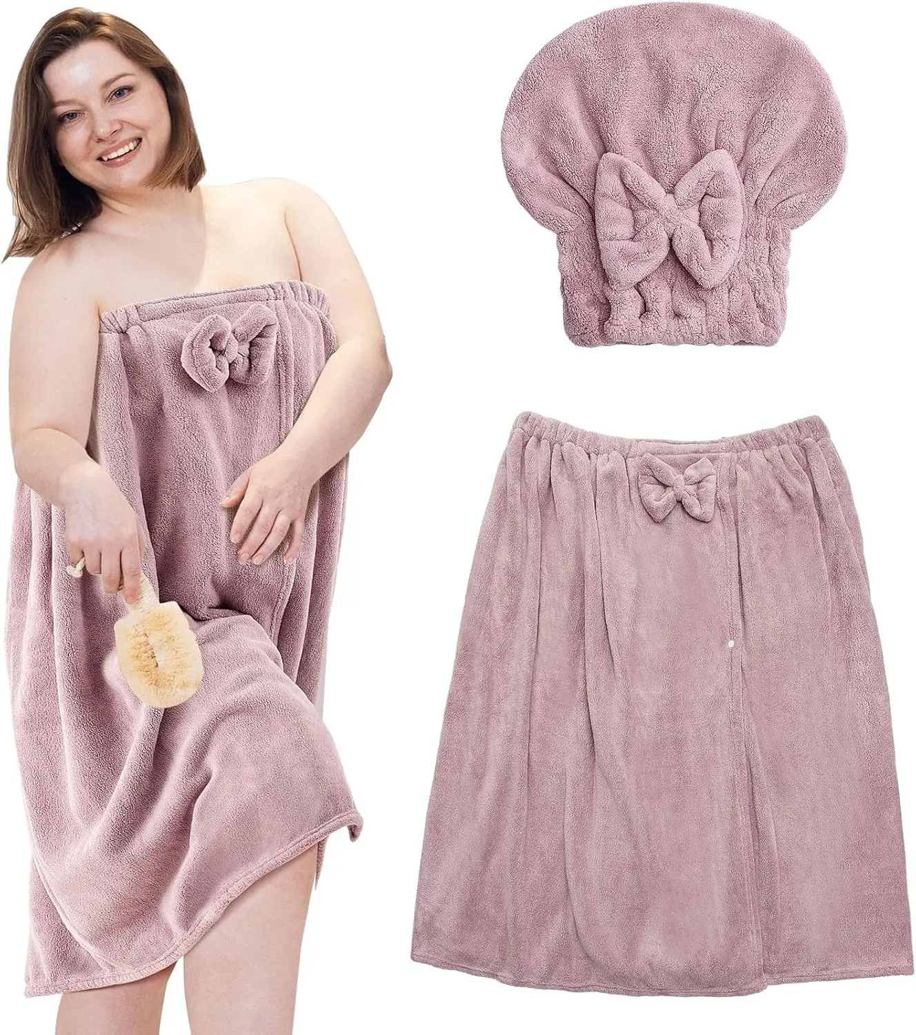 Women's Wrap Towel Set with Hair Towel, Shower Dress Bathrobe for Spa, Gym, Travel (Lotus Pink)
Women's Wrap Towel Set with Hair Towel, Shower Dress Bathrobe for Spa, Gym, Travel (Lotus Pink)